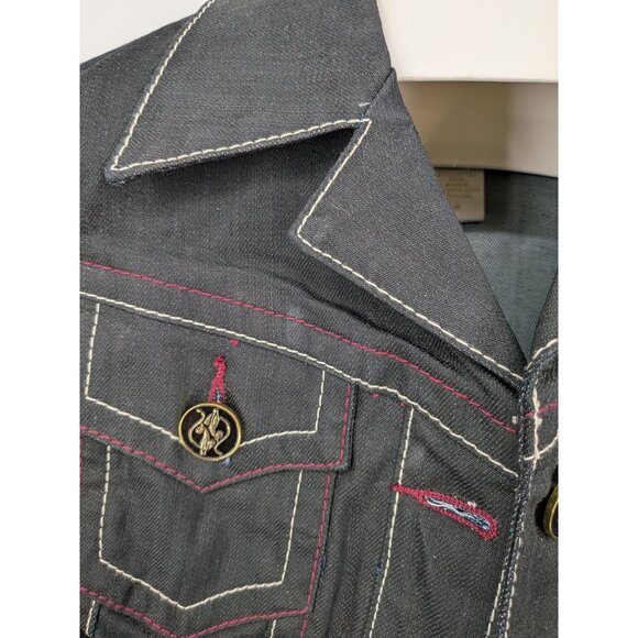 Vintage Baby Phat Jean Jacket Women Size 1X Button Up Patchwork Faith Cross Y2K - Picture 10 of 12